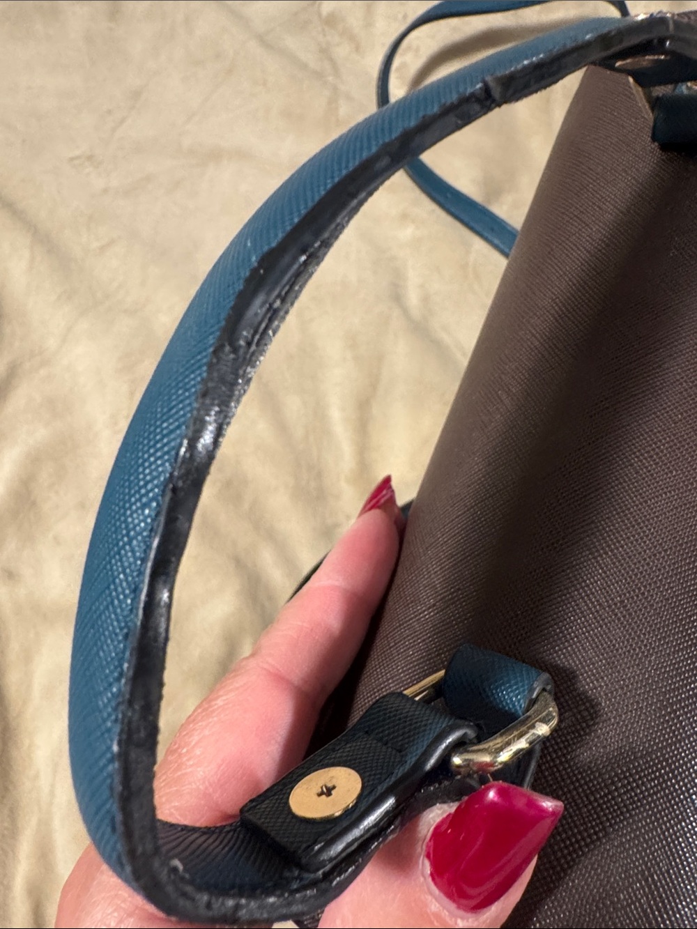 Dune of London Blue and Brown Structured Top-Handle Crossbody Bag - Picture 6 of 9